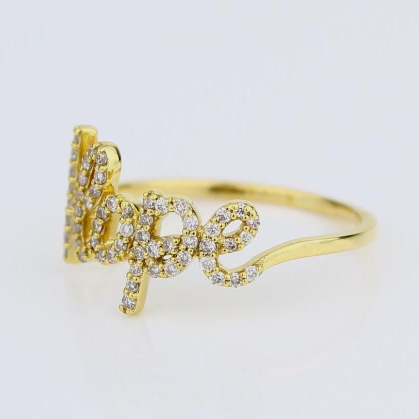 Hope Diamond Ring, 14kt Solid Gold, Natural Diamonds, Statement Word Ring, Affirmation Jewelry, Inspirational Jewelry, Ready To Ship