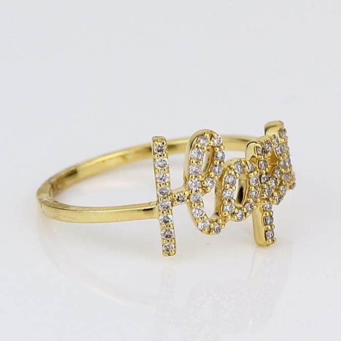 Hope Diamond Ring, 14kt Solid Gold, Natural Diamonds, Statement Word Ring, Affirmation Jewelry, Inspirational Jewelry, Ready To Ship