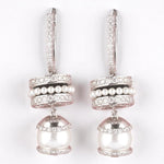 Load image into Gallery viewer, Pearl Drop Diamond Earrings, 14K Solid Gold, Natural Diamonds, Black Enamel Dangle Hoops, Cocktail Statement Earrings, Bridal Jewelry
