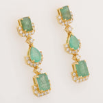 Load image into Gallery viewer, Emerald Dangle Drop Diamond Earrings, 14k Solid Gold, Natural Diamonds, Pear &amp; Emerald Cut Gemstone Earrings, Cocktail Statement Jewelry
