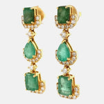 Load image into Gallery viewer, Emerald Dangle Drop Diamond Earrings, 14k Solid Gold, Natural Diamonds, Pear &amp; Emerald Cut Gemstone Earrings, Cocktail Statement Jewelry
