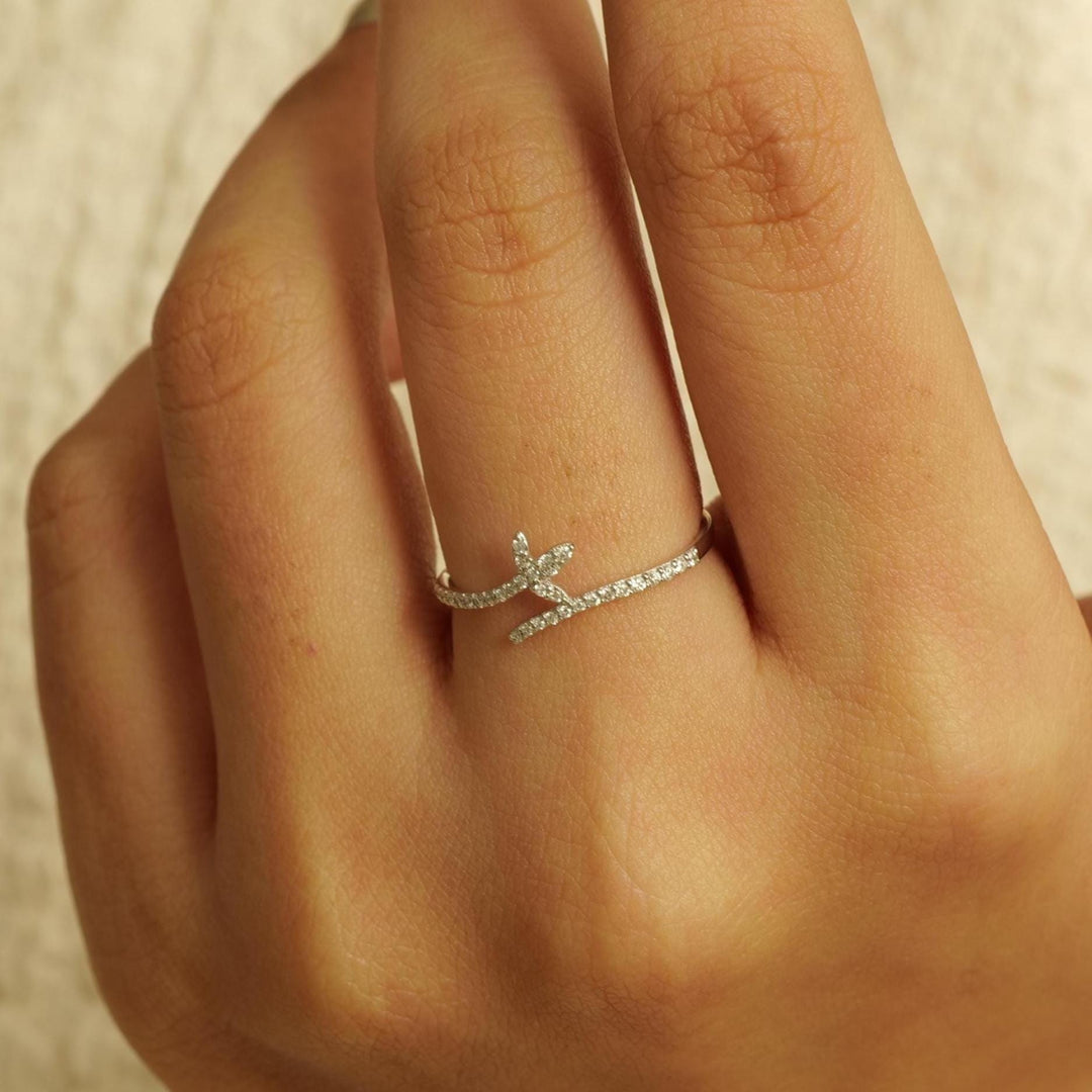 Leaf Vine Diamond Ring, 14k Solid Gold, Natural Diamonds, Stackable Floral Jewelry, Minimalist Everyday Band
