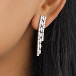 Load image into Gallery viewer, Waterfall Diamond Earrings In 14kt Solid Gold, Asymmetric Triple line Earrings, Natural Diamonds, Ready To Ship, Women&#39;s Day Gift
