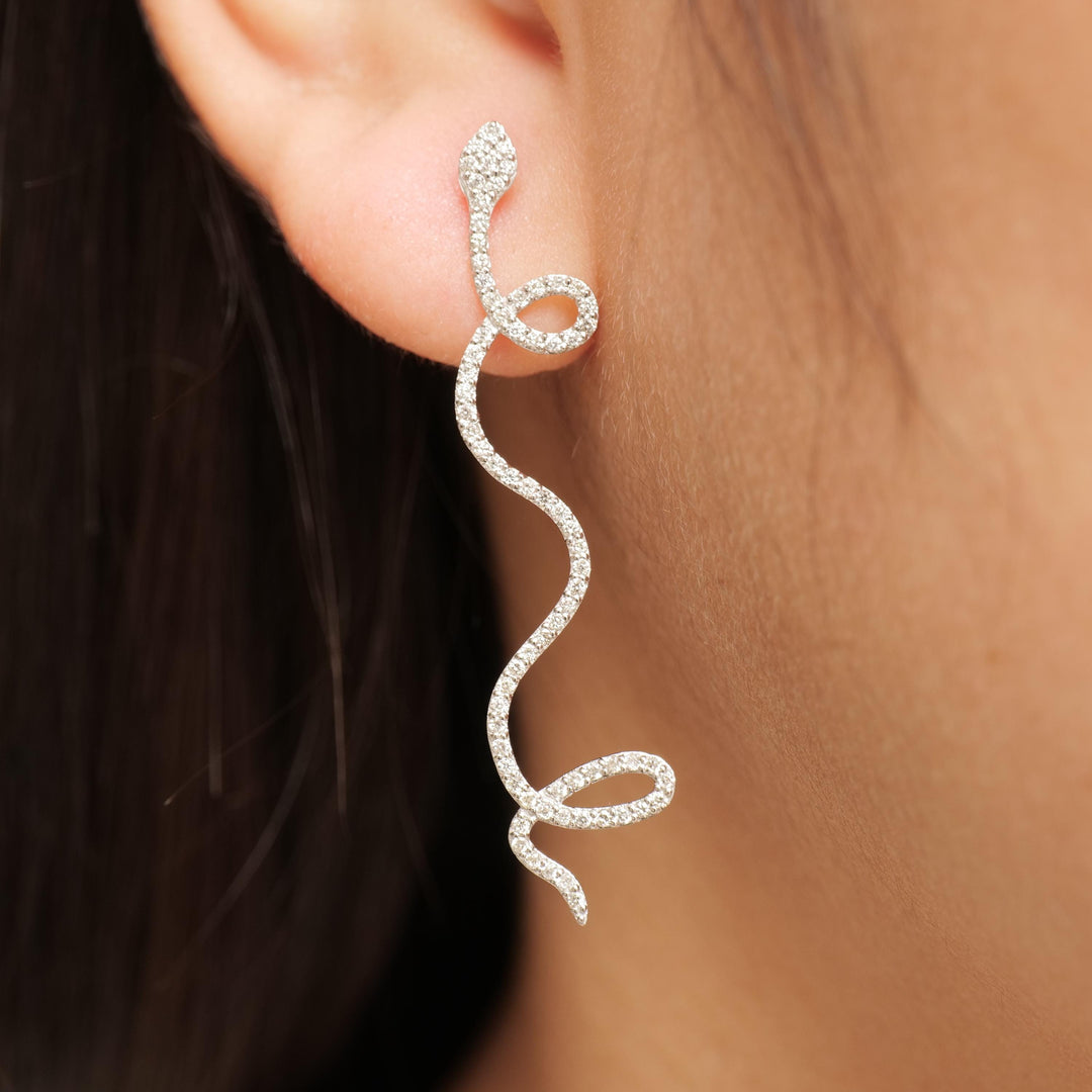 Dangle Diamond Earrings In 14k Solid Gold, Serpentine Chandelier Earrings With Natural Diamonds, Ready To Ship, Women&#39;s Day Gift