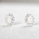 Load image into Gallery viewer, Oval Shaped Diamond Studs with Halos, Solitaire Earrings, 14K Solid Gold, Natural Diamonds, Ready To Ship, Women&#39;s Day Gift
