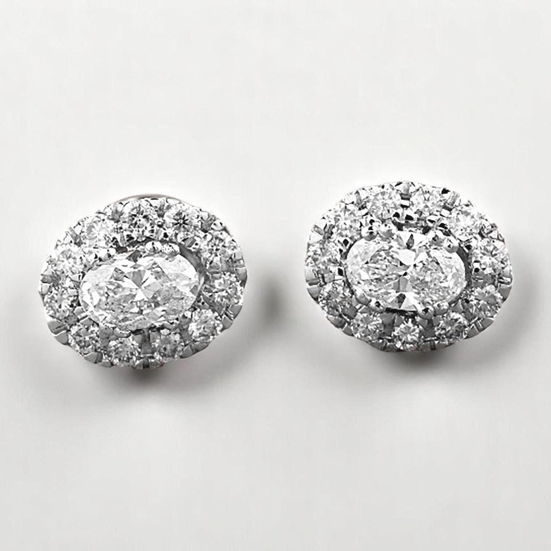 Oval Shaped Diamond Studs with Halos, Solitaire Earrings, 14K Solid Gold, Natural Diamonds, Ready To Ship, Women&#39;s Day Gift