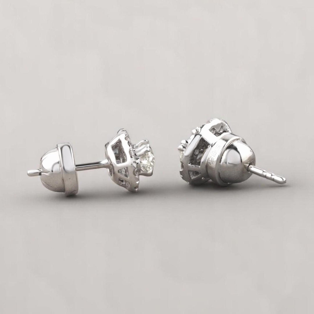 Oval Shaped Diamond Studs with Halos, Solitaire Earrings, 14K Solid Gold, Natural Diamonds, Ready To Ship, Women&#39;s Day Gift