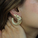 Load image into Gallery viewer, Leaves Stud Pearl Diamond Earrings, Natural Diamonds, Gemstone Earrings In 14k Solid Gold, Ready To Ship, Women&#39;s Day Gift
