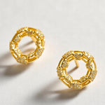 Load image into Gallery viewer, Round Cluster Natural Diamond Earrings: 14K Solid Gold Circular Halo Tube Studs, HRD Certification, Ready To Ship
