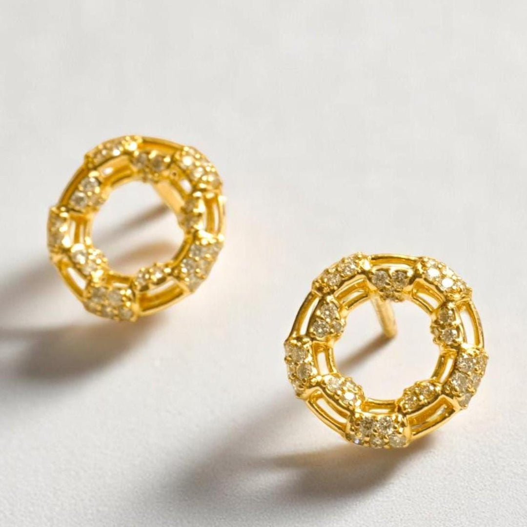 Round Cluster Natural Diamond Earrings: 14K Solid Gold Circular Halo Tube Studs, HRD Certification, Ready To Ship