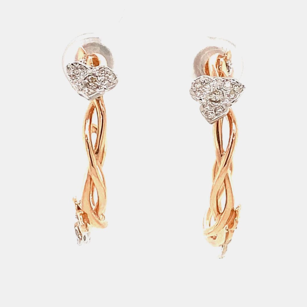 Hoop Vine Diamond Earrings, 14k Solid Gold J Hoops, Flower Natural Diamonds Earrings, Dual Tone, Ready To Ship, Women&#39;s Day Gift