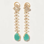 Load image into Gallery viewer, Tear Drop Emerald Diamond Dangle Earrings, 14K Solid Gold, Round &amp; Baguette Natural Diamonds, Ready To Ship, Women&#39;s Day Gift
