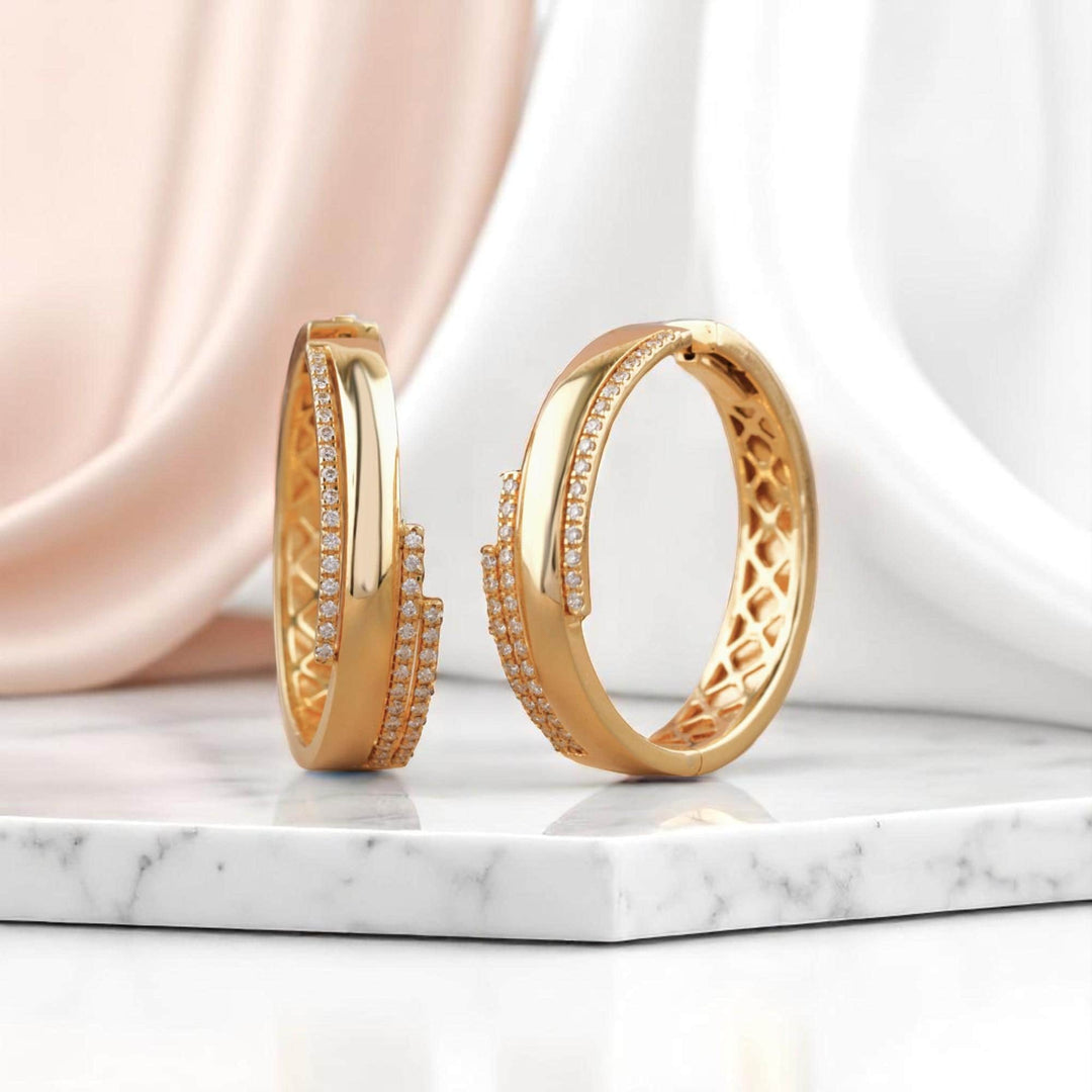 Layered Diamond Hoop Earrings, 14k Solid Gold Earrings, Natural Diamonds, Minimalist Jewelry, Wedding Earrings, Cocktail Statement Earrings
