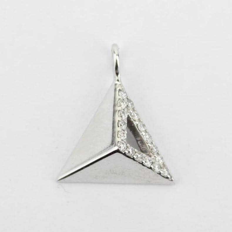 Pyramid Diamond Charm Pendant, 14k Solid Gold, Natural Diamonds, Geometric Triangle Charm, Stackable Jewelry With Adjustable Chain