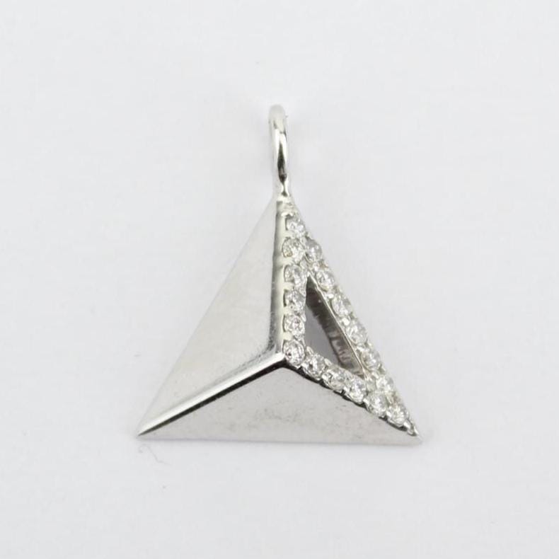 Pyramid Diamond Charm Pendant, 14k Solid Gold, Natural Diamonds, Geometric Triangle Charm, Stackable Jewelry With Adjustable Chain