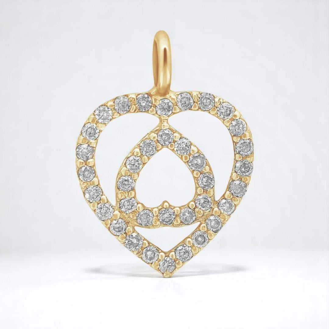 Double Heart Diamond Charm Pendant, Natural Diamonds, 14k Solid Gold, Minimalist Stacking Necklace, Everyday Jewelry, Love Promise Charm