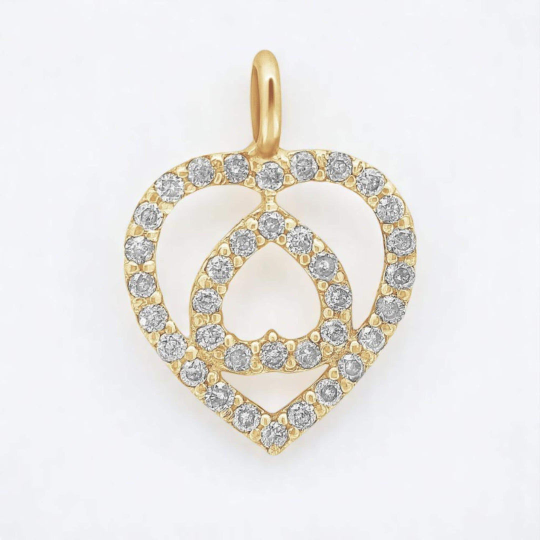Double Heart Diamond Charm Pendant, Natural Diamonds, 14k Solid Gold, Minimalist Stacking Necklace, Everyday Jewelry, Love Promise Charm