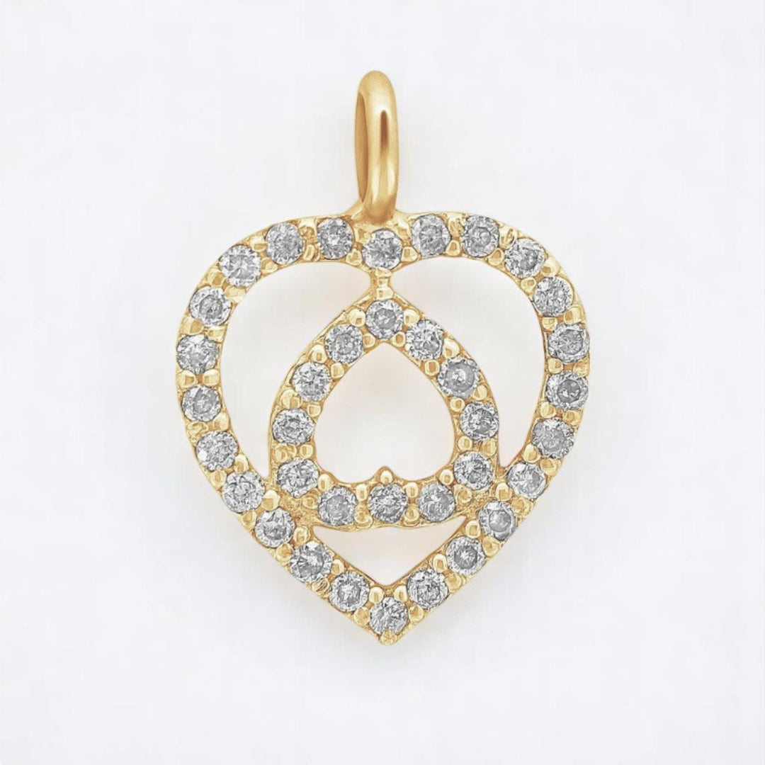 Double Heart Diamond Charm Pendant, Natural Diamonds, 14k Solid Gold, Minimalist Stacking Necklace, Everyday Jewelry, Love Promise Charm