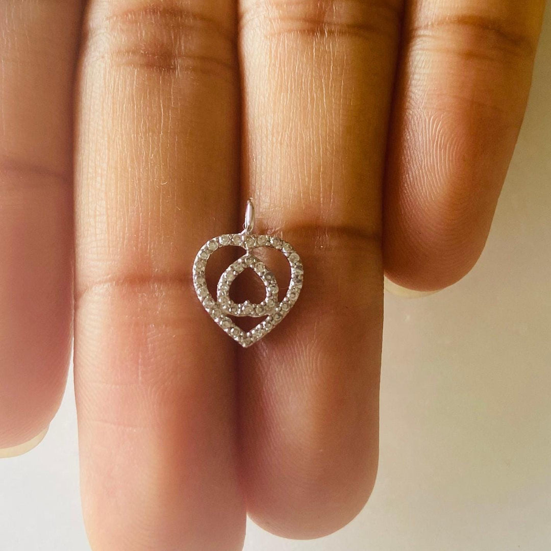 Double Heart Diamond Charm Pendant, Natural Diamonds, 14k Solid Gold, Minimalist Stacking Necklace, Everyday Jewelry, Love Promise Charm