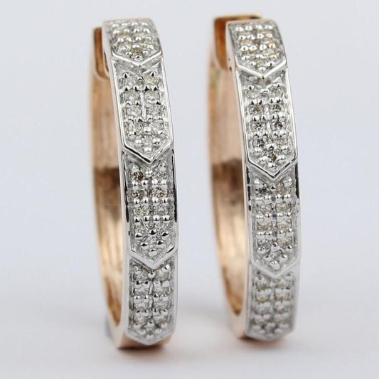 Oval Diamond Earrings,  14k Solid Gold, Natural Diamonds, Geometric Chevron Pavé Hoops, Minimalist Statement Jewelry, Wedding Jewelry