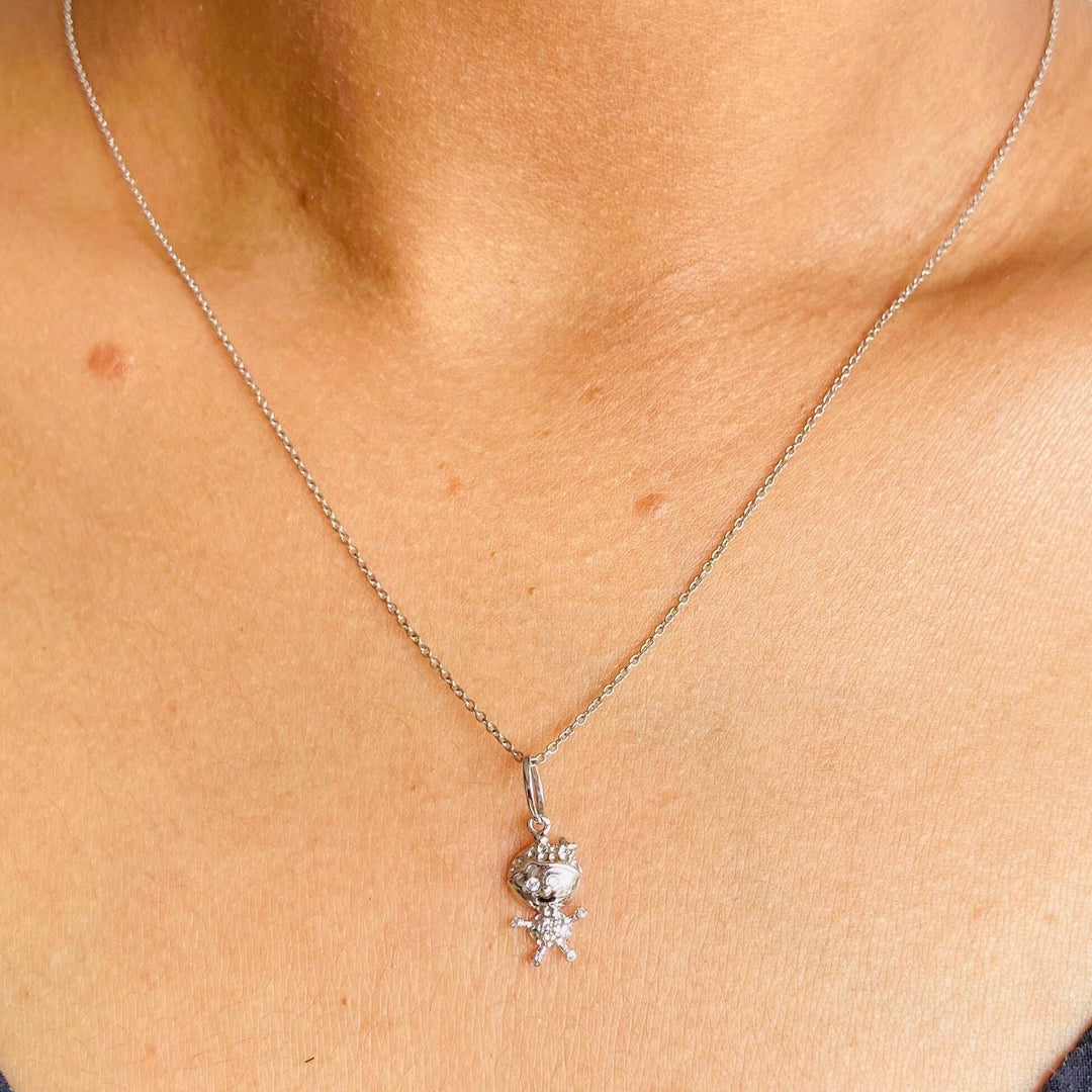 Teddy Diamond Charm Pendant, 14k Solid Gold, Natural Diamonds, Everyday Stackable Jewelry, Minimalist Necklace