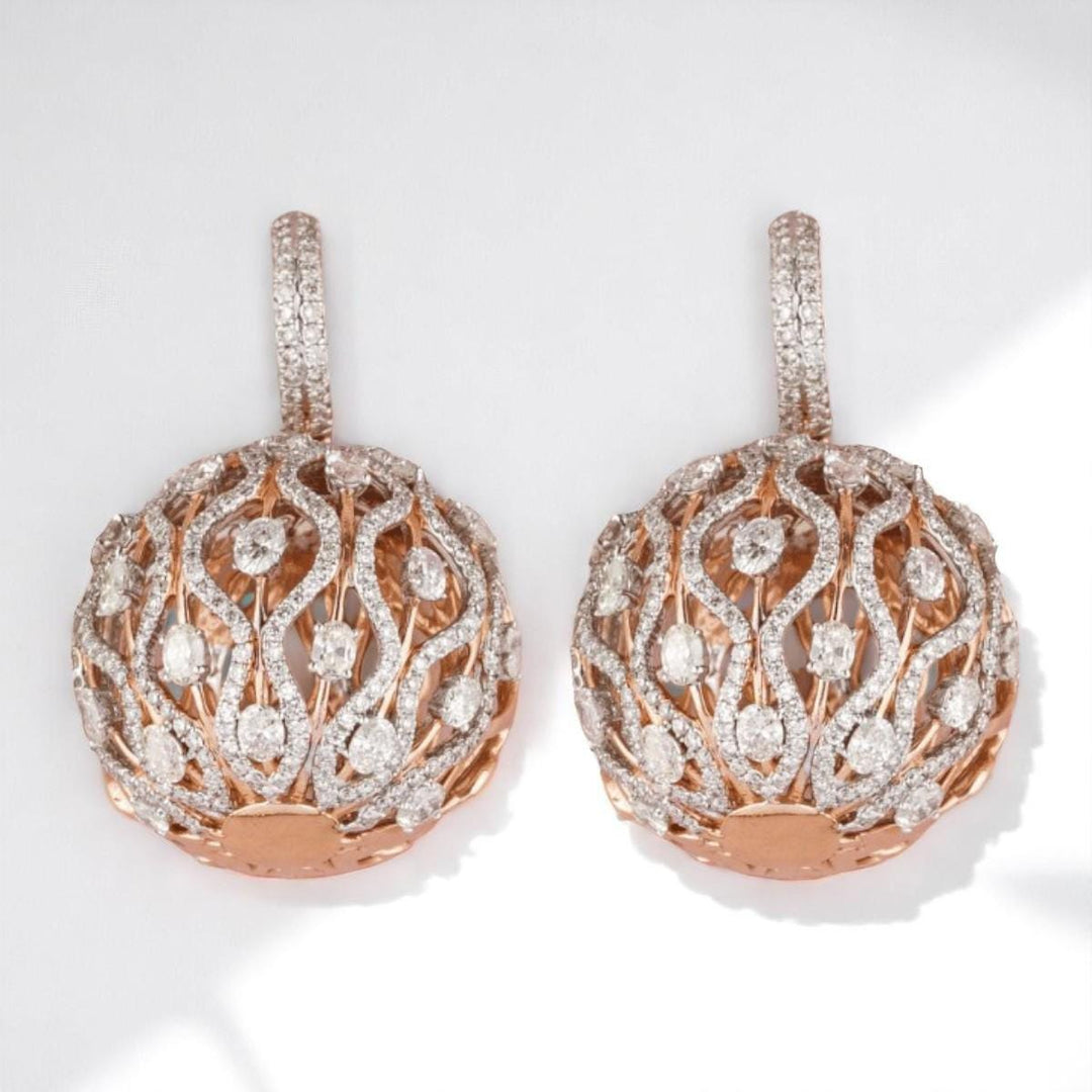 Orb Diamond Drop Earrings, 14K Solid Gold, Natural Diamonds,  Wavy Dome Jewelry, Bridal Wedding Earrings, Statement Cocktail Earrings