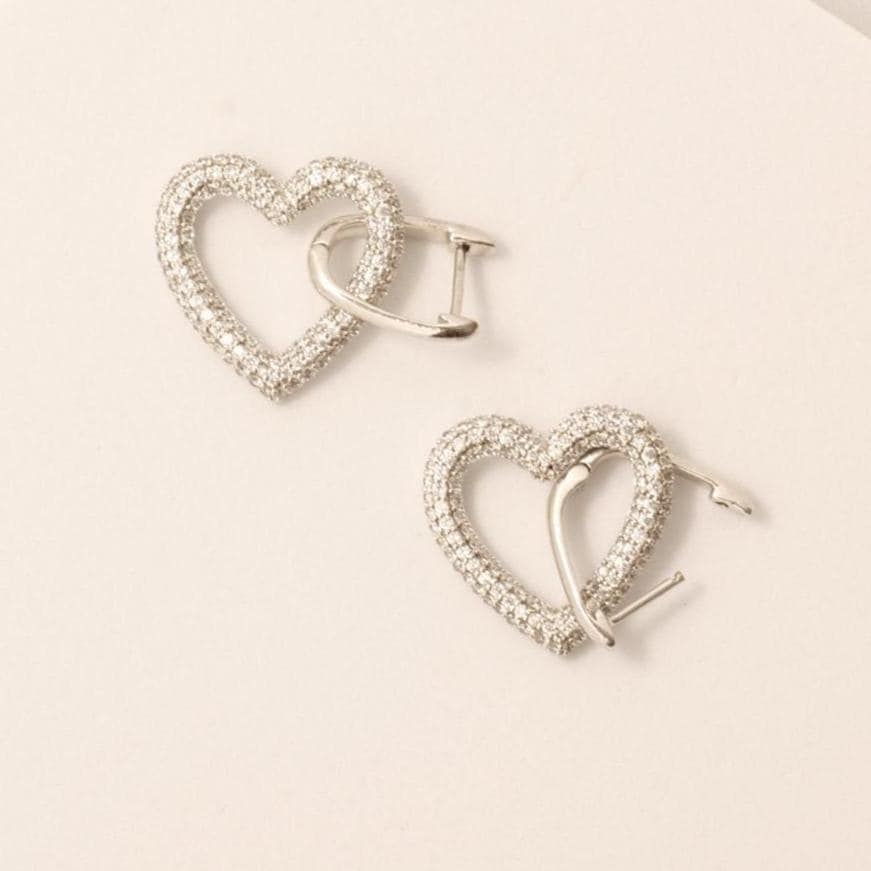 Open Heart Diamond Drop Earrings, 14k Solid Gold, Natural Diamonds, Huggie love Earrings, Cluster Pave Setting, Bridal Jewelry