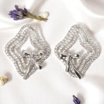 Load image into Gallery viewer, Bow Diamond Stud Earrings, 14k Solid Gold, Natural Diamonds, Halo Layered Earrings, Statement Cocktail Earrings, Ribbon Inspired Jewelry
