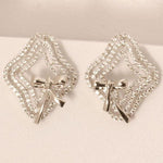 Load image into Gallery viewer, Bow Diamond Stud Earrings, 14k Solid Gold, Natural Diamonds, Halo Layered Earrings, Statement Cocktail Earrings, Ribbon Inspired Jewelry
