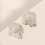 Load image into Gallery viewer, Bow Diamond Stud Earrings, 14k Solid Gold, Natural Diamonds, Halo Layered Earrings, Statement Cocktail Earrings, Ribbon Inspired Jewelry
