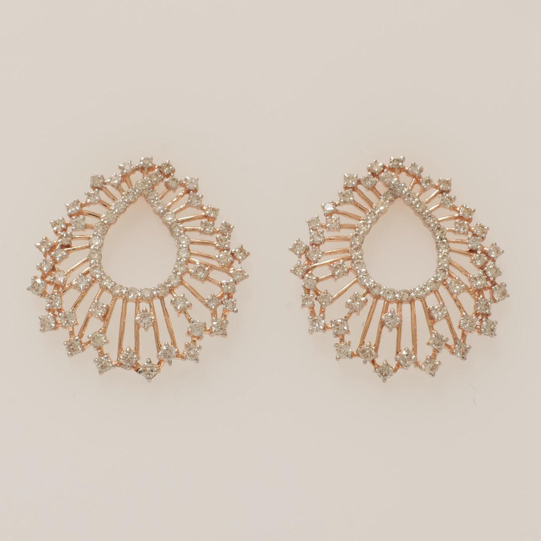 Peacock Feather Diamond Earrings, 14k Solid Gold, Natural Diamonds, Teardrop Sunburst Earrings, Cocktail Evening Jewelry, Statement Studs