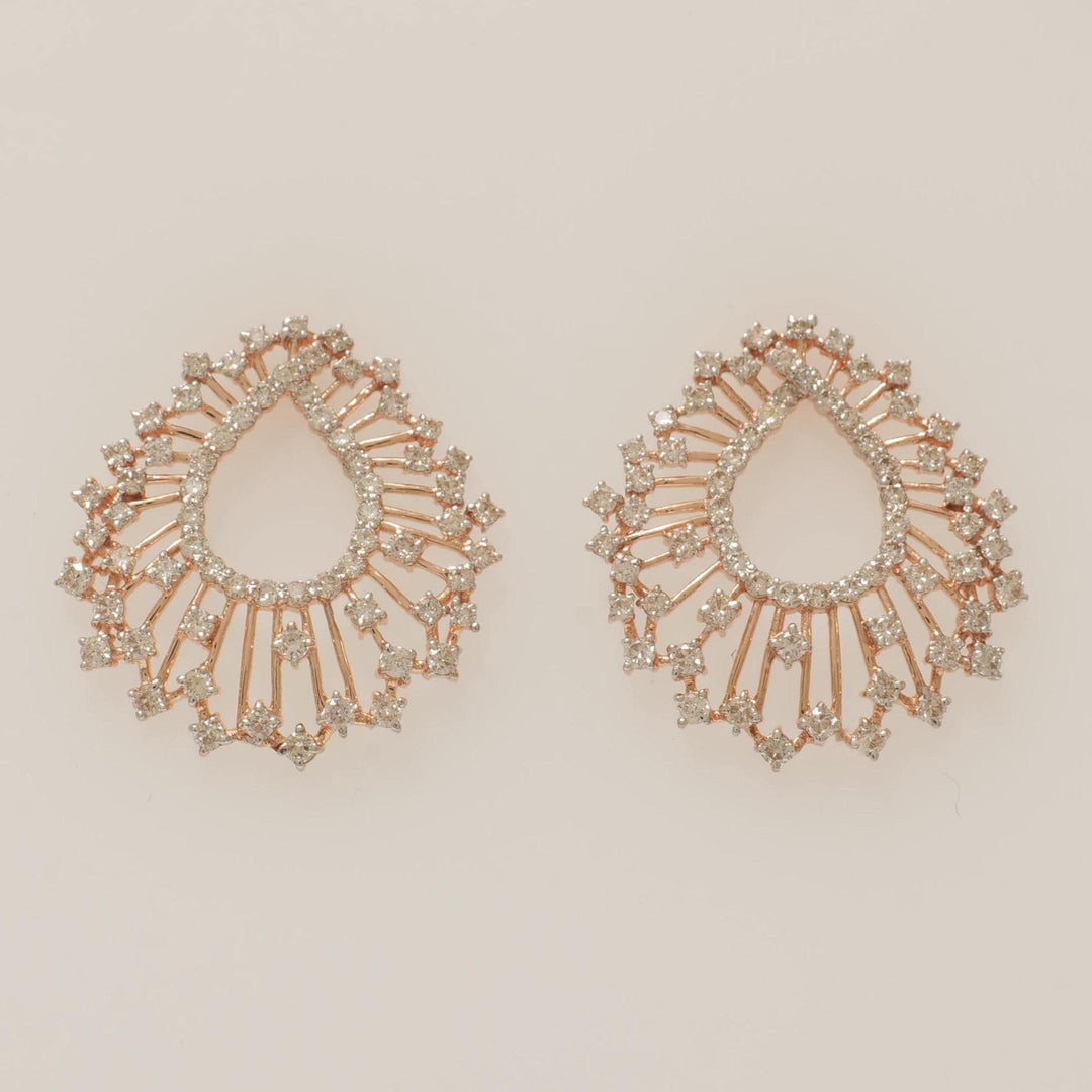 Peacock Feather Natural Diamond Stud: 14k Solid Gold Teardrop Sunburst Earrings, IGI Certified, Ready To Ship