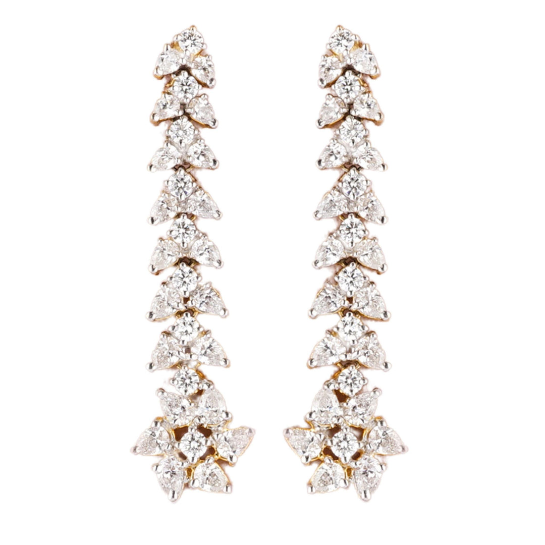 Floral Cluster Diamond Dangle Earrings, 14k Solid Gold, Natural Diamonds, Pear Drop Cocktail Jewelry, Bridal Statement Earrings