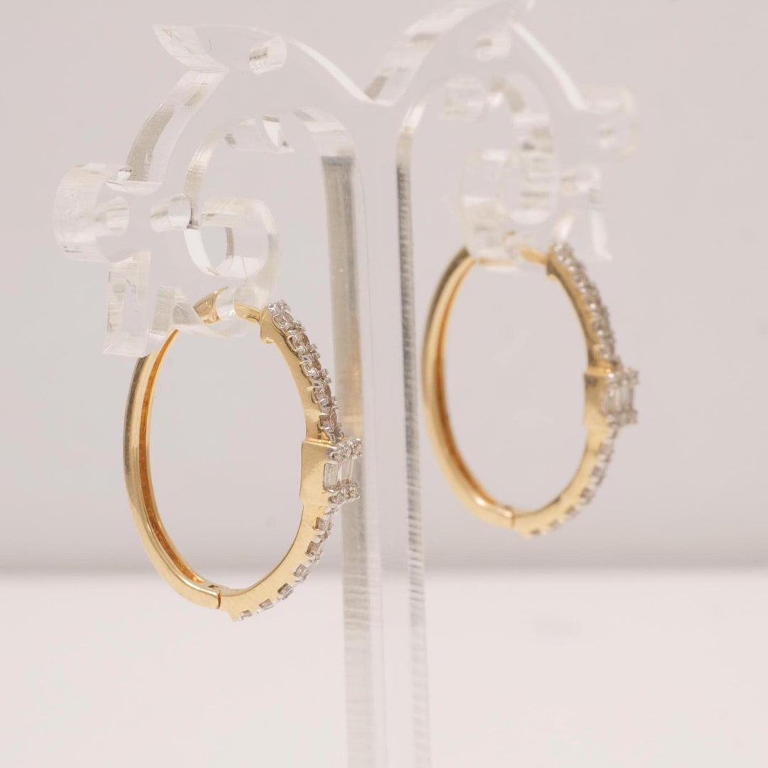 Oval Diamond Hoop Earrings, 14K Solid Gold, Natural Diamonds, Illusion Pave Minimal Jewelry, Bridal Statement Hoops