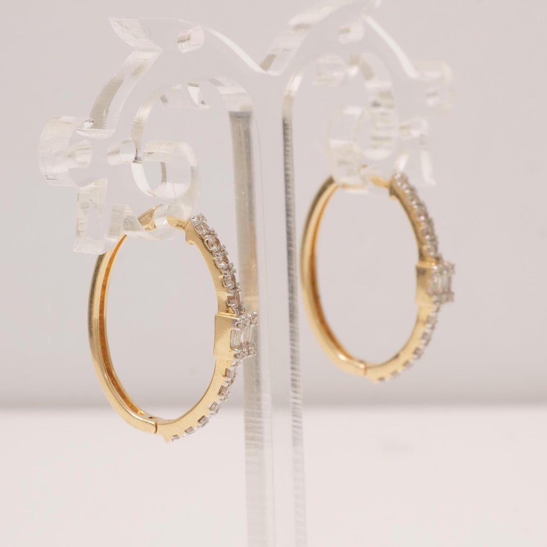 Oval Diamond Hoop Earrings, 14K Solid Gold, Natural Diamonds, Illusion Pave Minimal Jewelry, Bridal Statement Hoops