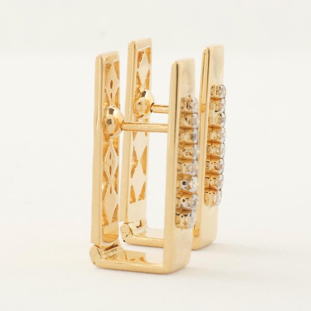 Rectangle Diamond Huggie Earrings, 14k Solid Gold, Natural Diamonds, Geometric Everyday Earrings, Statement Earrings, Minimalistic Earrings