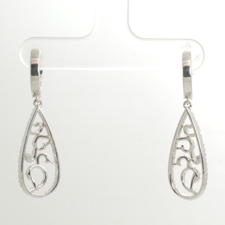 Teardrop Diamond Dangle Earrings, 14k Solid Gold, Natural Diamonds, Filigree Drop Earrings, Bridal Statement Dangles, Openwork Drop Jewelry