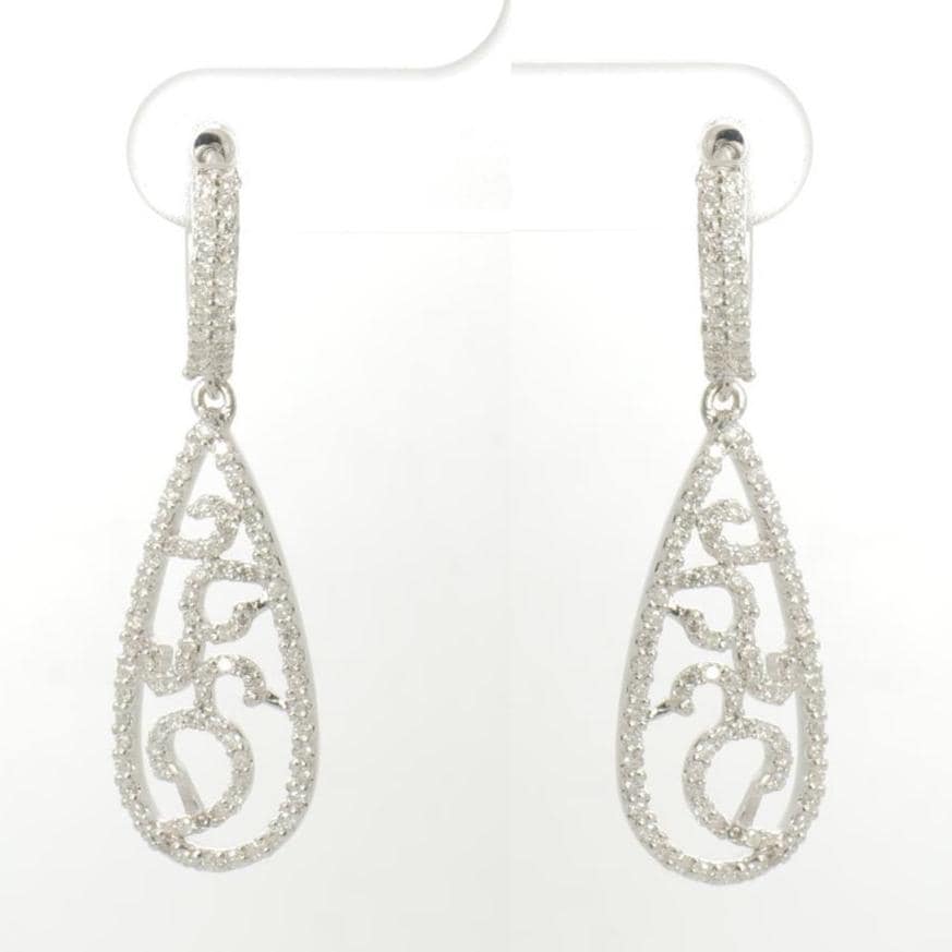 Teardrop Diamond Dangle Earrings, 14k Solid Gold, Natural Diamonds, Filigree Drop Earrings, Bridal Statement Dangles, Openwork Drop Jewelry