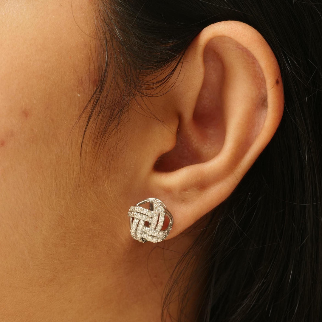 Knot Diamond Stud Earrings, 14k Solid Gold, Natural Diamonds, Pavé Infinity Jewelry, Minimalist Everyday Jewelry, Statement Studs