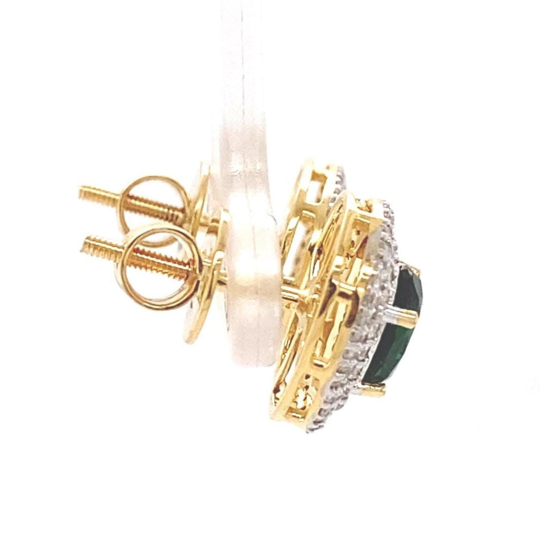 Oval Emerald Halo Diamond Stud Earrings, 14k Solid Gold, Natural Diamonds, Cocktail Statement Jewelry, Bridal Wedding Earrings