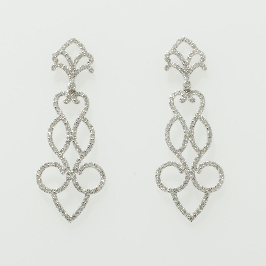 Scrollwork Chandelier Dangle Diamond Earrings, 14k Solid Gold, Natural Diamonds, Filigree Drop Jewelry, Bridal Long Statement Earrings