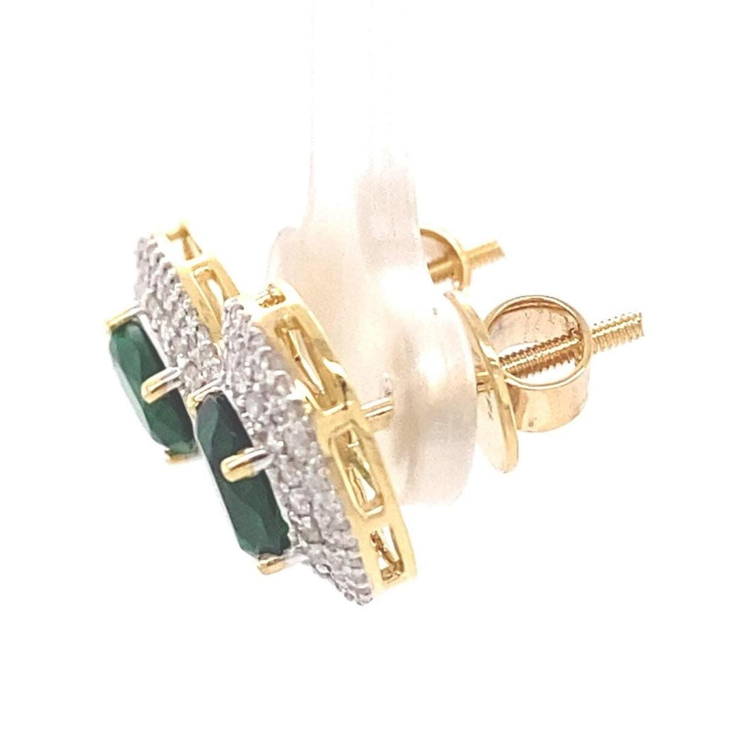 Oval Emerald Halo Diamond Stud Earrings, 14k Solid Gold, Natural Diamonds, Cocktail Statement Jewelry, Bridal Wedding Earrings