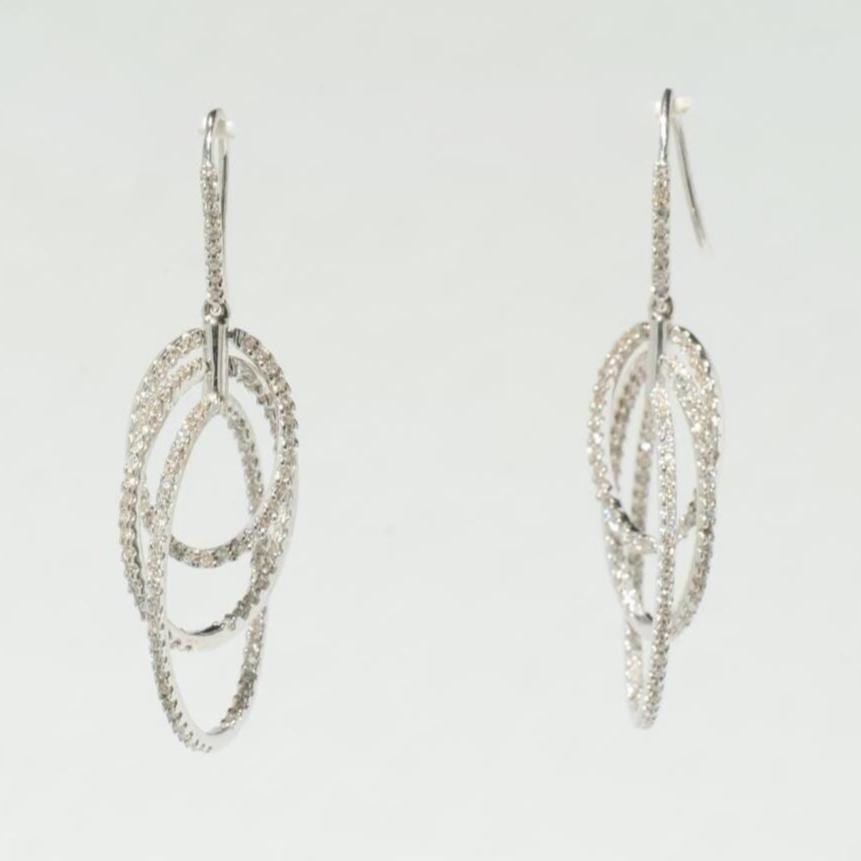 Triple Hoop Diamond Dangle Earrings, 14k Solid Gold, Natural Diamonds, Oval Drop Earrings, Cocktail Statement Dangler