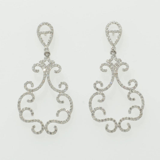 Filigree Chandelier Diamond Earrings, 14k Solid Gold, Natural Diamonds, Scrollwork Dangle Jewelry, Bridal Statement Earring, Wedding Jewelry