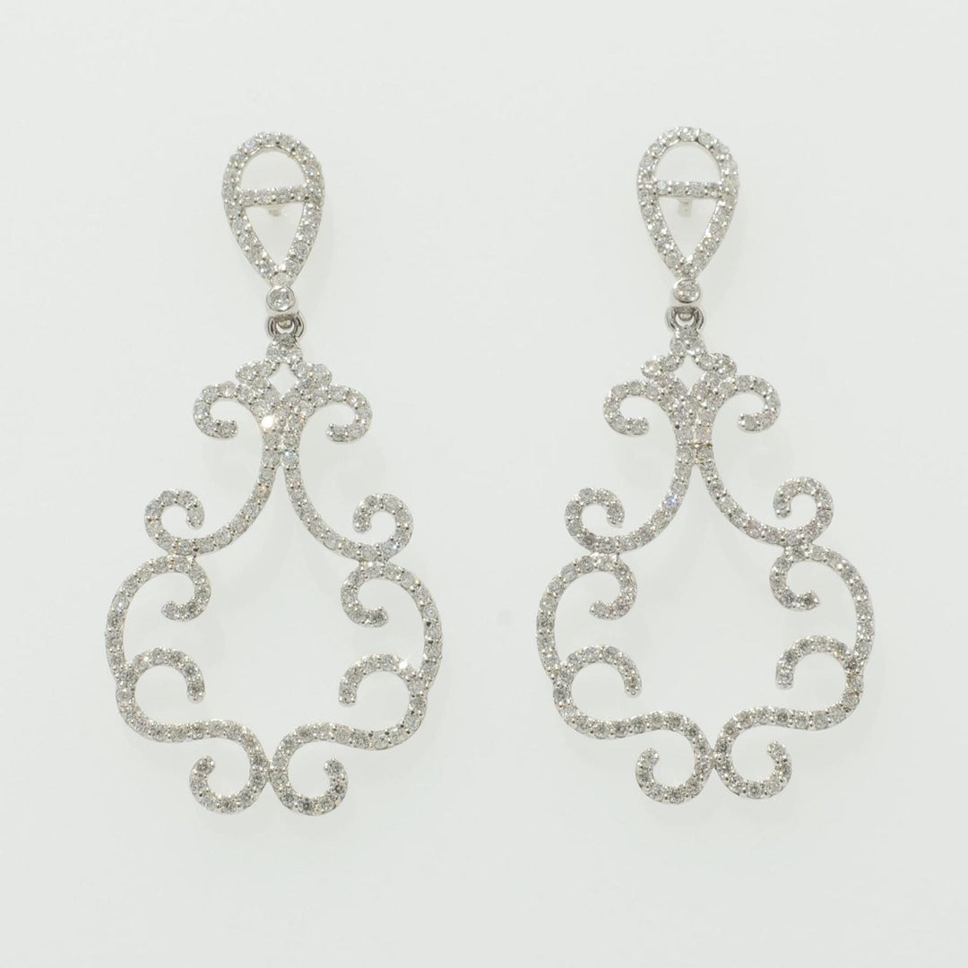 Filigree Chandelier Diamond Earrings, 14k Solid Gold, Natural Diamonds, Scrollwork Dangle Jewelry, Bridal Statement Earring, Wedding Jewelry