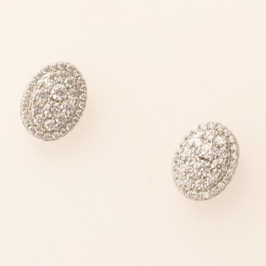 Oval Halo Diamond Stud Earrings, 14k Solid Gold, Natural Diamonds, Cluster Studs, Statement Earrings, Everyday Minimalistic Earrings