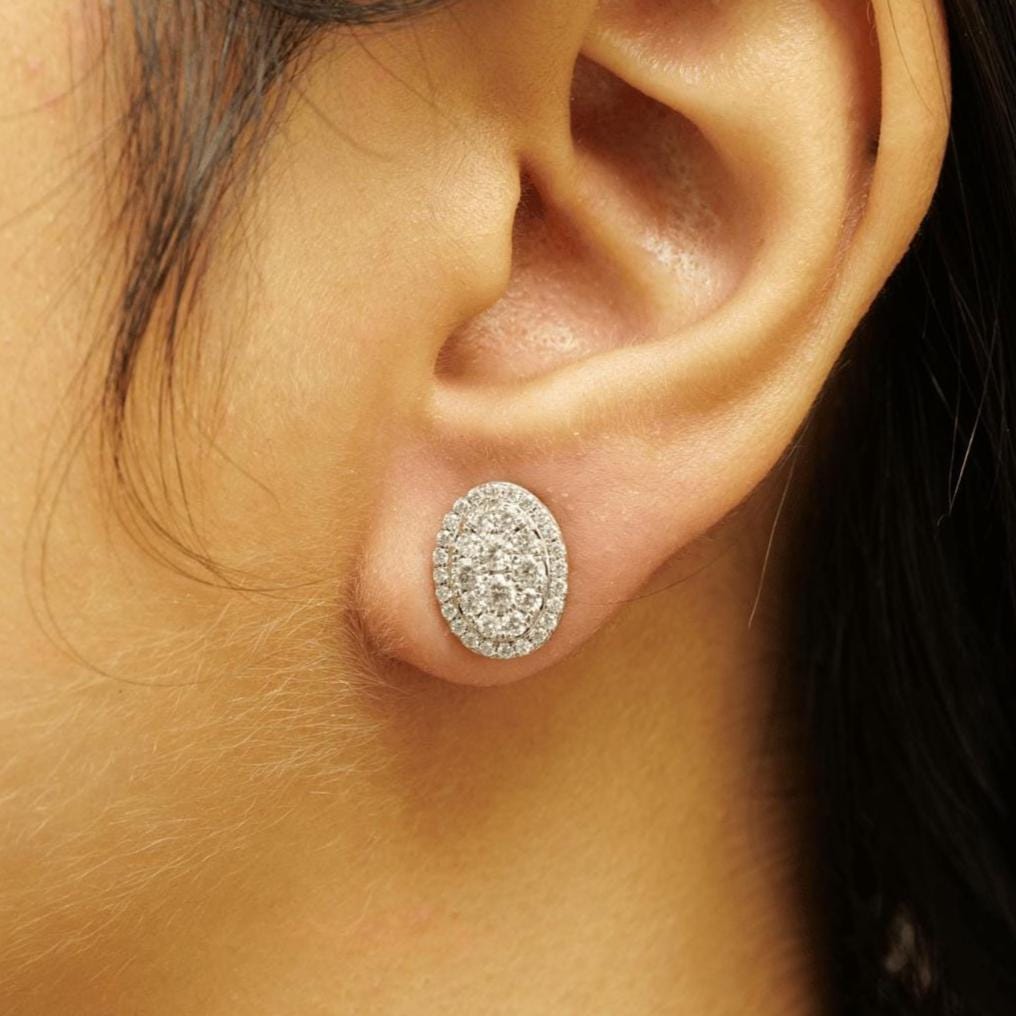 Oval Halo Diamond Stud Earrings, 14k Solid Gold, Natural Diamonds, Cluster Studs, Statement Earrings, Everyday Minimalistic Earrings