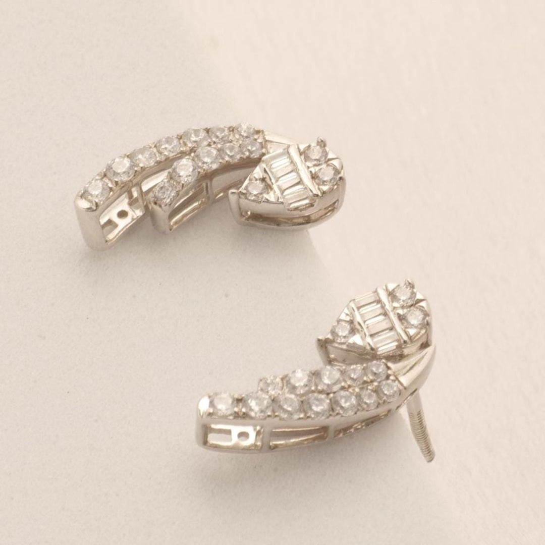 Diamond Climber Stud Earrings, 14k Solid Gold, Natural Diamonds, Everyday Crawler Earrings, Baguette Cluster Illusion Studs, Minimal Jewelry