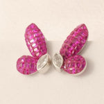 Load image into Gallery viewer, Butterfly Pink Sapphire Diamond Stud Earrings, 14k Solid Gold,  Natural Diamonds, Everyday Gemstone Earrings, Statement Cocktail Jewelry
