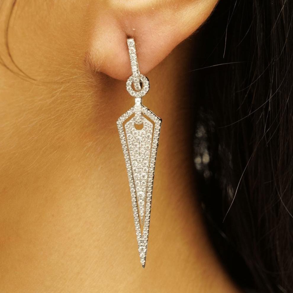Geometric Halo Spike Diamond Earrings, 14k Solid Gold, Natural Diamond, Cluster Pave Dangle Drop, Modern Statement Jewelry, Cocktail Earring